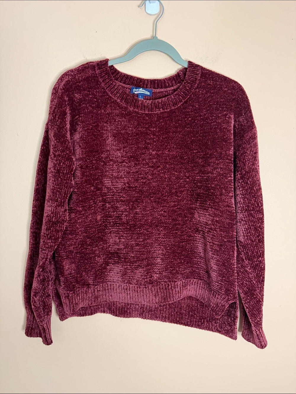 Freshman Plush Chenille Crewneck Sweater in Burgundy